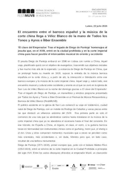 Encuentro entre barroco español y música de la corte china llega a Vélez Blanco con Todos los Tonos y Ayres e Íliber Ensemble