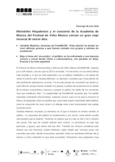 Ministriles Hispalensis y el concierto de la Academia de Música cierran el Festival de Vélez Blanco Ministriles Hispalensis y el concierto de la Academia de Música cierran el Festival de Vélez Blanco