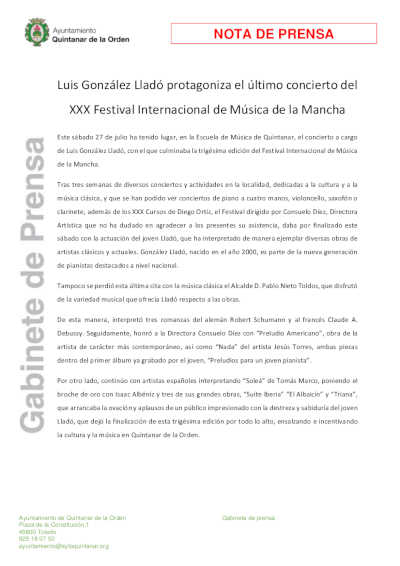 Luis González Lladó protagoniza el último concierto del XXX Festival Internacional de Música de la Mancha