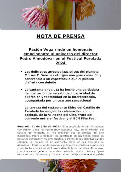 Pasión Vega rinde un homenaje emocionante al universo del director Pedro Almodóvar en el Festival Perelada 2024