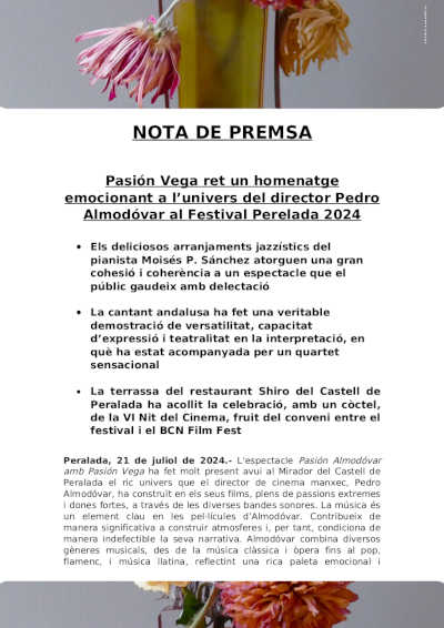 Pasión Vega rinde un homenaje emocionante al universo del director Pedro Almodóvar en el Festival Perelada 2024
