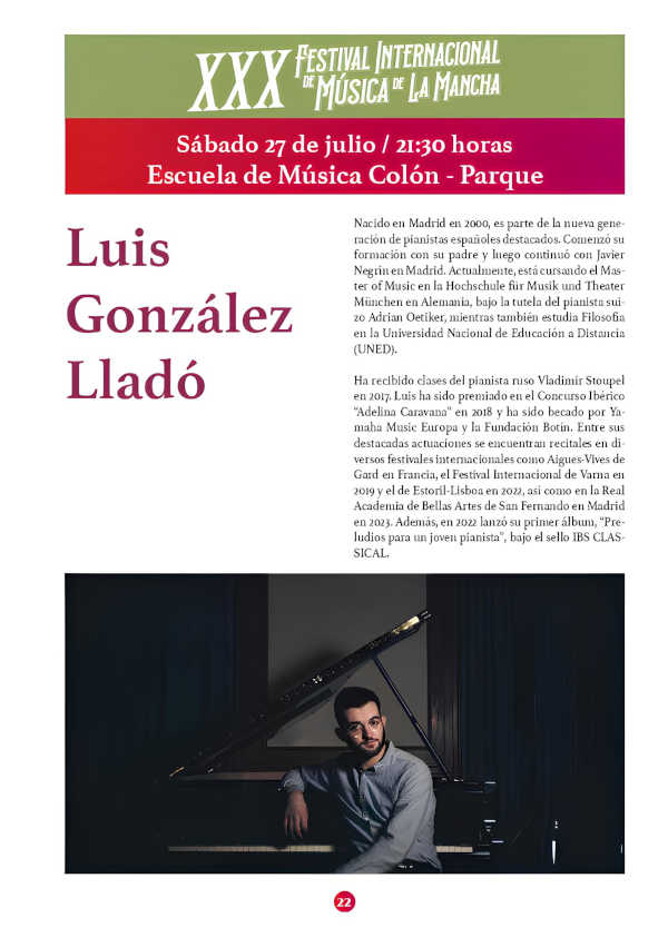 La música de Luis González Lladó culminará el XXX Festival Internacional de Música de la Mancha
