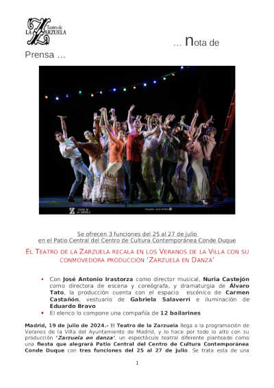 El Teatro de la Zarzuela recala en los Veranos de la Villa con su conmovedora producción «Zarzuela en Danza»