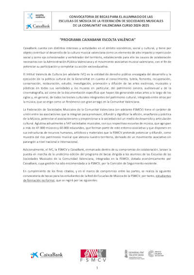 Caixabank, FSMCV y el IVC lanzan la 11º edición del programa de becas para alumnos de escuelas de música