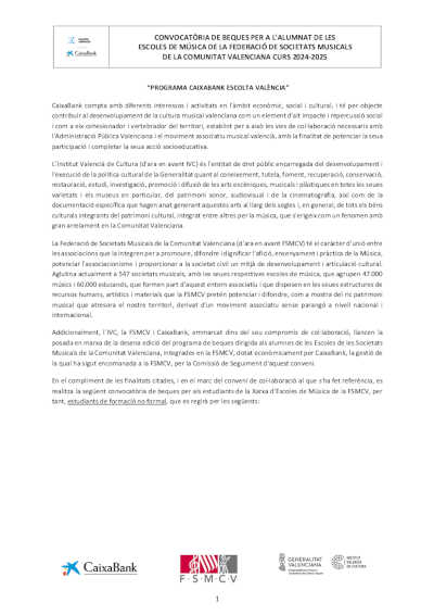 Caixabank, FSMCV y el IVC lanzan la 11º edición del programa de becas para alumnos de escuelas de música