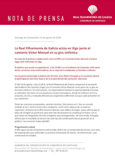La Real Filharmonía de Galicia actúa en Vigo junto al cantante Víctor Manuel en su gira sinfónica