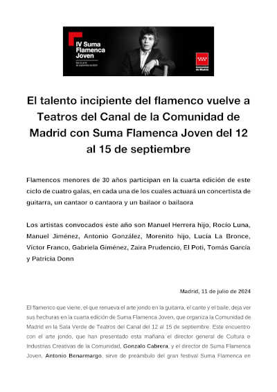 Los jóvenes valores del flamenco se citan en Teatros del Canal de la Comunidad de Madrid