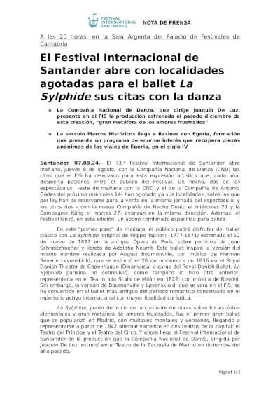 El Festival Internacional de Santander abre con localidades agotadas para el ballet La Sylphide sus citas con la danza