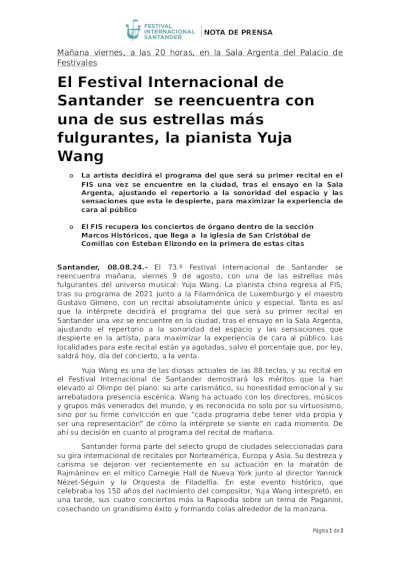 El Festival Internacional de Santander se reencuentra con una de sus estrellas más fulgurantes, la pianista Yuja Wang
