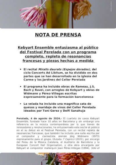 Kebyart Ensemble entusiasma al público del Festival Perelada con un programa completo Kebyart Ensemble entusiasma al público del Festival Perelada con un programa completo