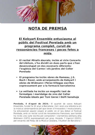 Kebyart Ensemble entusiasma al público del Festival Perelada con un programa completo Kebyart Ensemble entusiasma al público del Festival Perelada con un programa completo