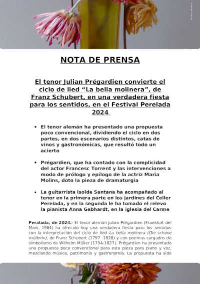 Julian Prégardien convierte el ciclo de lied «La bella molinera», de Schubert, en verdadera fiesta en el Festival Perelada