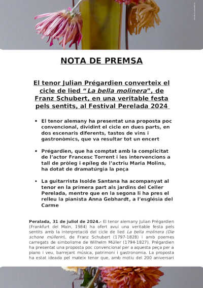 Julian Prégardien convierte el ciclo de lied «La bella molinera», de Schubert, en verdadera fiesta en el Festival Perelada