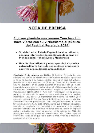 El joven pianista surcoreano Yunchan Lim hace vibrar con su virtuosismo al público del Festival Perelada 2024 El joven pianista surcoreano Yunchan Lim hace vibrar con su virtuosismo al público del Festival Perelada 2024