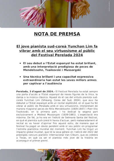 El joven pianista surcoreano Yunchan Lim hace vibrar con su virtuosismo al público del Festival Perelada 2024 El joven pianista surcoreano Yunchan Lim hace vibrar con su virtuosismo al público del Festival Perelada 2024