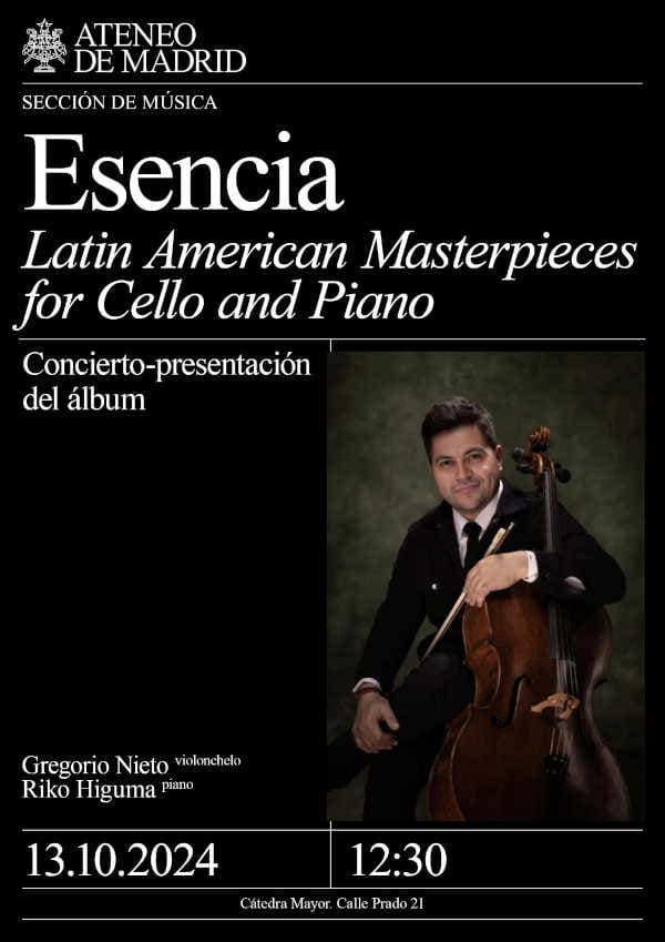 Gregorio Nieto presenta en Madrid «Esencia», un disco con obras maestras latinoamericanas para violonchelo y piano