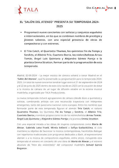 El «Salón del Ateneo» presenta su temporada 2024 – 2025