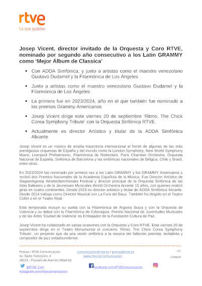 El maestro Josep Vicent, director invitado de la Orquesta y Coro RTVE