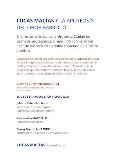 El maestro Lucas Macías y la apoteosis del oboe barroco con la Orquesta de Granada