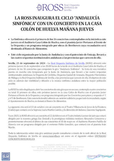 La ROSS inaugura el Ciclo «Andalucía Sinfónica» con un concierto en Casa Colón de Huelva