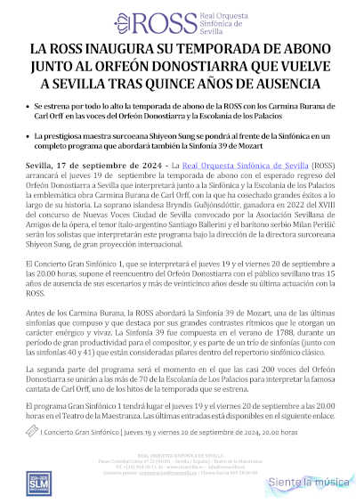 La ROSS inaugura su temporada de abono junto al Orfeón Donostiarra que vuelve a Sevilla