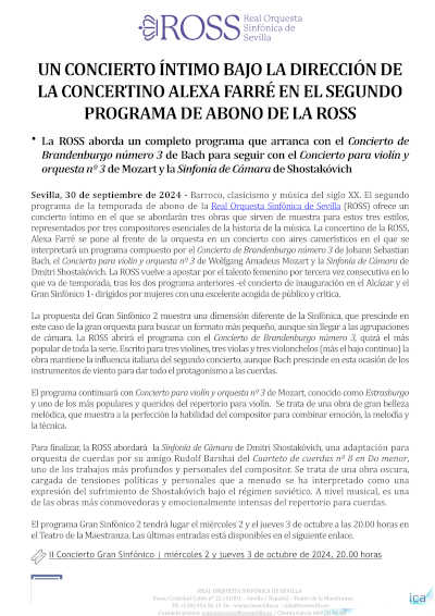 Un concierto íntimo bajo la dirección de la concertino Alexa Farré en el segundo programa de abono de la ROSS