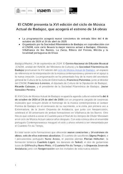 El CNDM presenta la XVI edición del ciclo de Música Actual de Badajoz con 14 estrenos