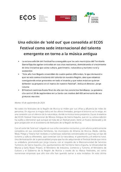 Una edición de «sold out» que consolida ECOS Festival como sede internacional del talento emergente en la música antigua