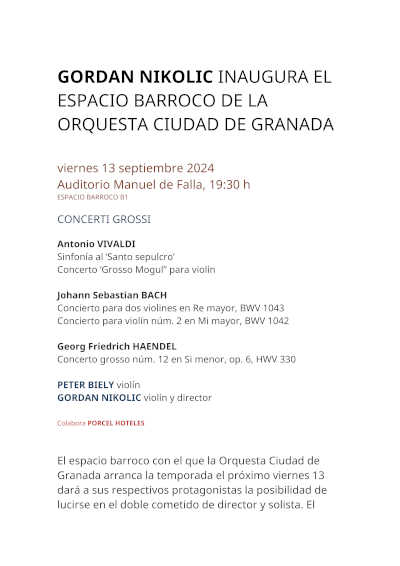 Gordan Nikolic inaugura el Espacio Barroco de la Orquesta Ciudad de Granada
