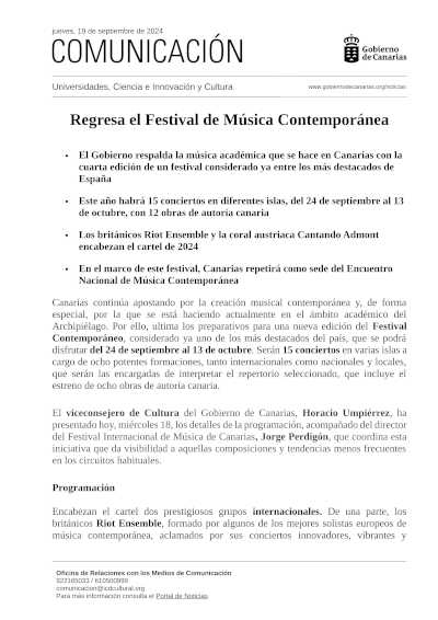 Regresa el Festival de Música Contemporánea con el respaldo del Gobierno de Canarias