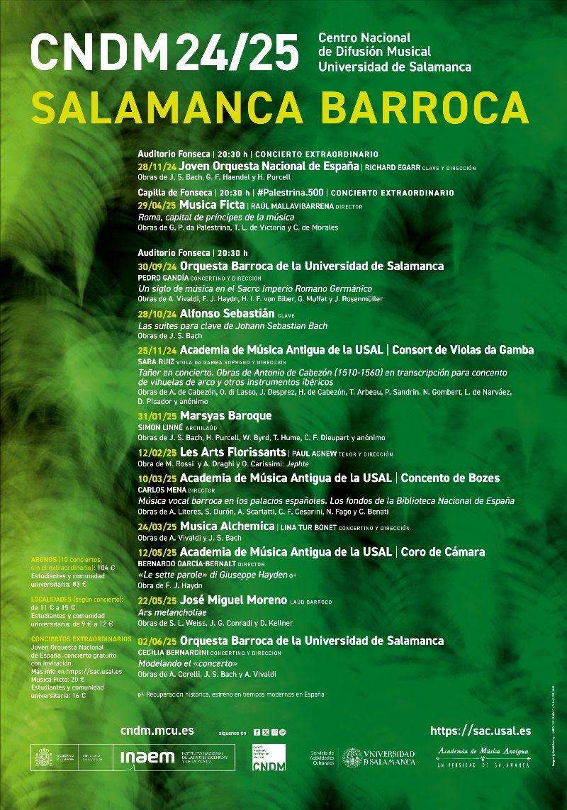 El CNDM y la Universidad de Salamanca presentan la duodécima edición del ciclo Salamanca Barroca