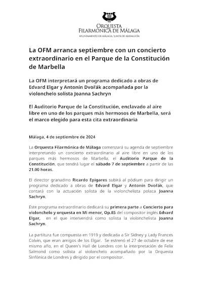 La OFM arranca septiembre con un concierto extraordinario en el Parque de la Constitución de Marbella