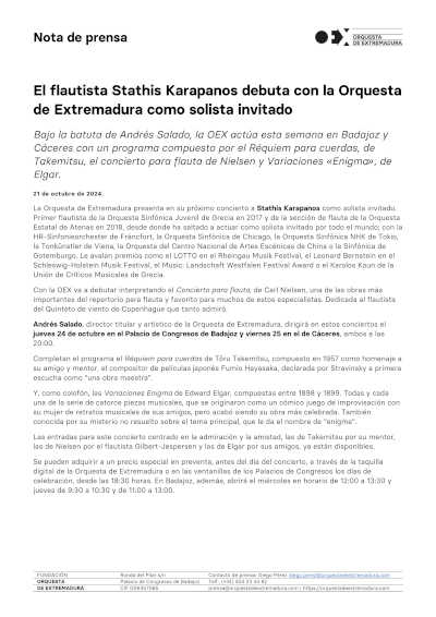 El flautista Stathis Karapanos debuta con la Orquesta de Extremadura como solista invitado