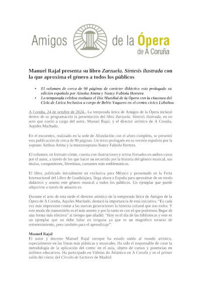 Manuel Rajal presenta su libro Zarzuela. Síntesis ilustrada con la que aproxima el género a todos los públicos
