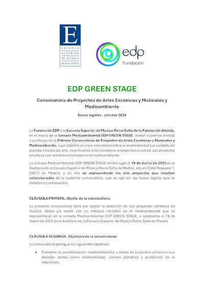 EDP GREEN STAGE, Arte y Sostenibilidad en Escena, junto a la Escuela Superior de Música Reina Sofía EDP GREEN STAGE, Arte y Sostenibilidad en Escena, junto a la Escuela Superior de Música Reina Sofía