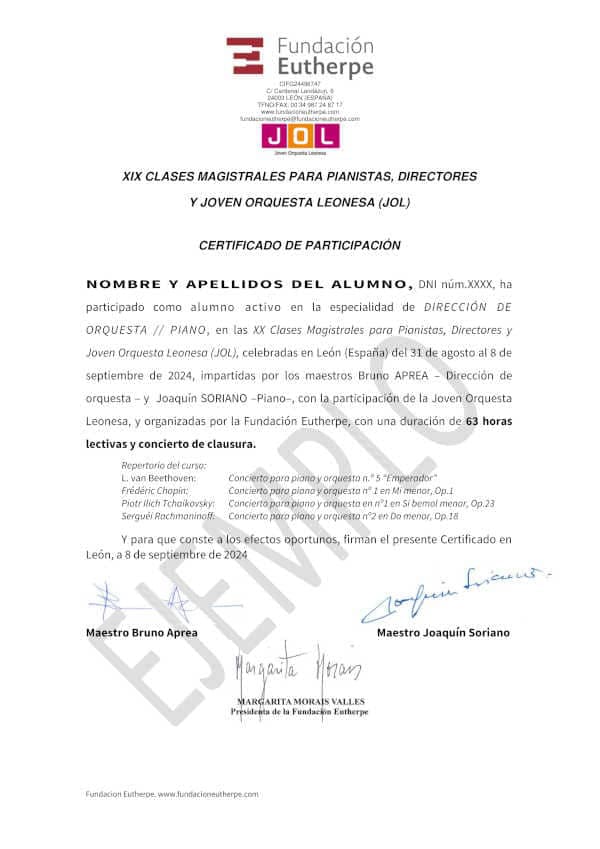 La Fundación Eutherpe presenta la XXI edición de su Curso para pianistas, directores y Joven Orquesta Leonesa 2025