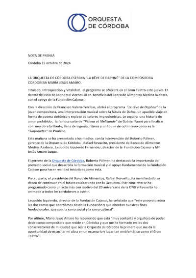 La Orquesta de Córdoba estrena «La rêve de Daphné» de la compositora cordobesa María Jesús Amaro