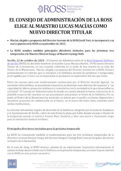 El Consejo de Administración de la ROSS, elige al maestro Lucas Macías como nuevo director titular