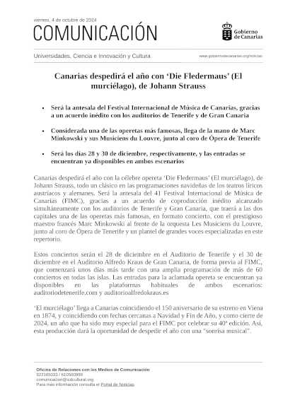 Canarias despedirá el año con «El murciélago» de Strauss, con Minkowsky y Les Musiciens du Louvre