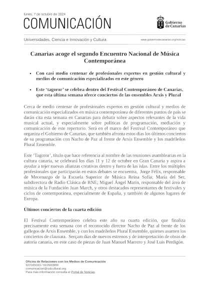 Canarias acoge el segundo Encuentro Nacional de Música Contemporánea
