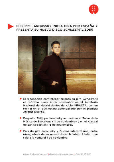 Philippe Jaroussky inicia gira por España y presenta su nuevo disco Schubert Lieder