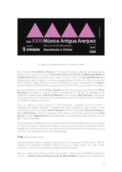 Al Ayre Español e Isabel Villanueva inauguran la XXXI edición del Festival de Música de Aranjuez