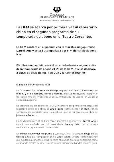 La OFM se acerca por primera vez al repertorio chino en el segundo programa de su temporada de abono
