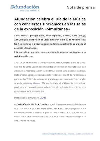 Afundación celebra el Día de la Música con conciertos sincrónicos en las salas de la exposición «Simultánea»