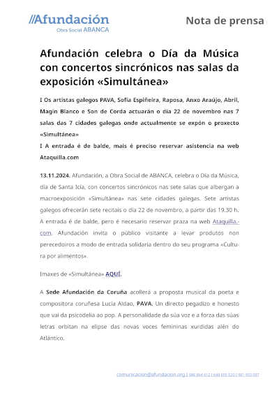 Afundación celebra el Día de la Música con conciertos sincrónicos en las salas de la exposición «Simultánea»