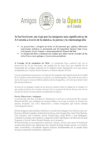 Só hai horizonte, un viaje por las imágenes más significativas de A Coruña a través de la música, la poesía y la cinematografía