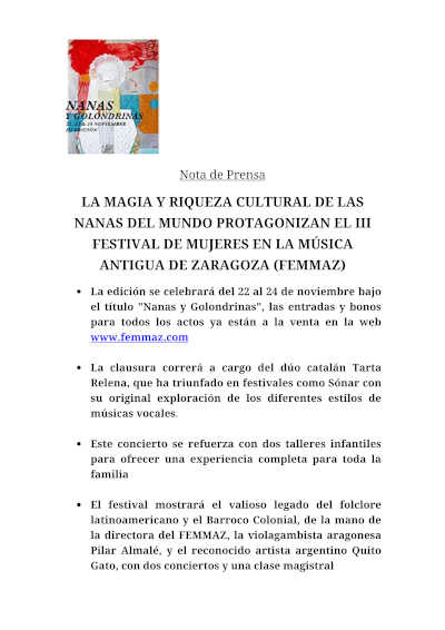 La magia y riqueza cultural de las nanas del mundo protagonizan el III Festival de Mujeres en la Música Antigua de Zaragoza