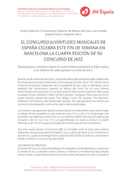 El Concurso Juventudes Musicales de España celebra este fin de semana la cuarta edición de su concurso de jazz
