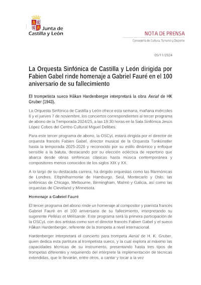 La Orquesta Sinfónica de Castilla y León dirigida por Fabien Gabel rinde homenaje a Gabriel Fauré