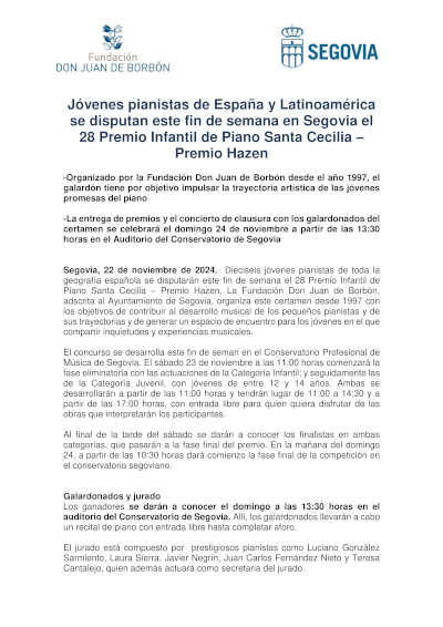 Jóvenes pianistas de España y Latinoamérica se disputan el 28 Premio Infantil de Piano Santa Cecilia – Premio Hazen